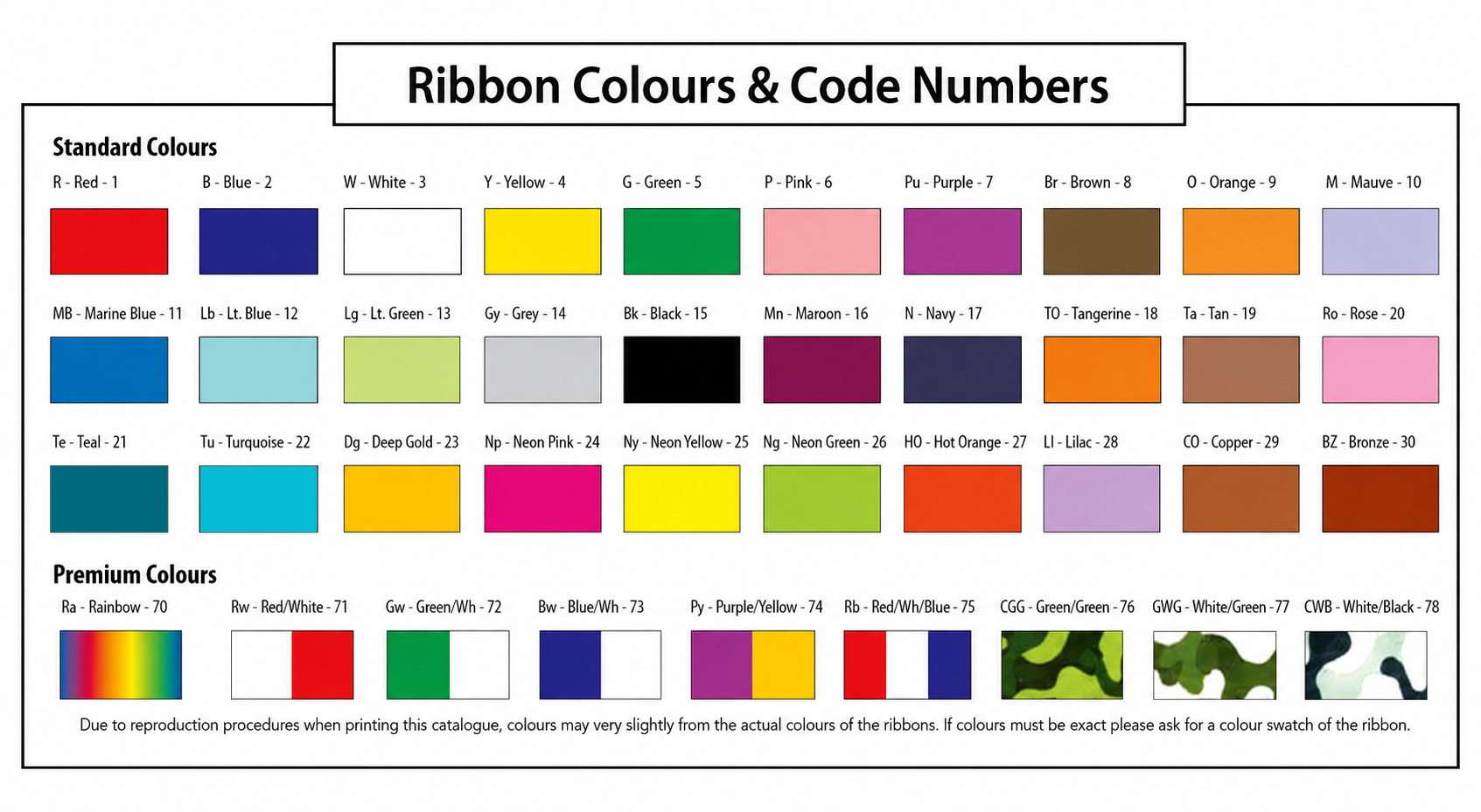 Encore Promotional Products | Colour Chart